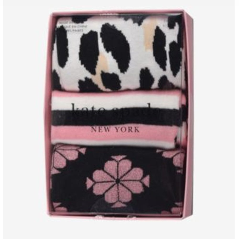 kate spade Leopard Print Crew Socks pack of 3 nwt - Picture 4 of 6